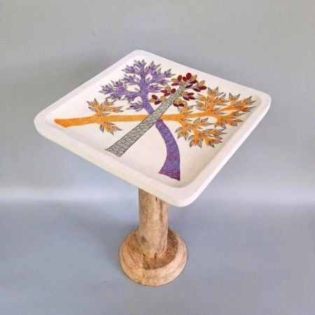 Hand Painted Wooden Side Table Multicolor Tree Stool